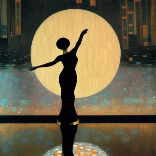 Galactic Queen Dancing in Moonlight: Klimt-Inspired Art