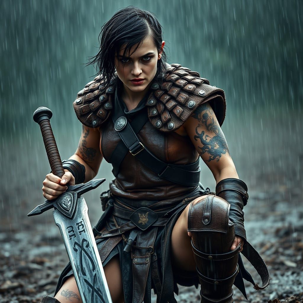 Viking Warrior in Stormy Battle Readiness