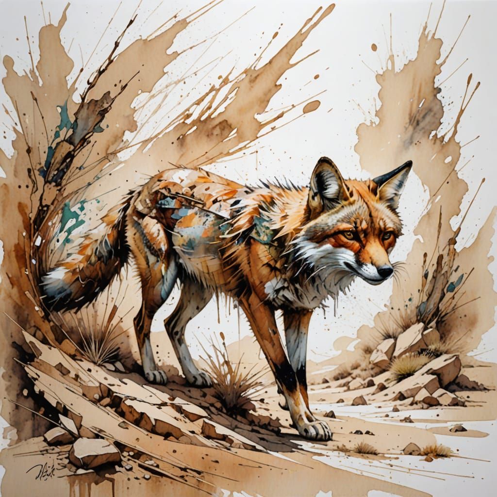 Stealthy Desert Fox in Vibrant Watercolour