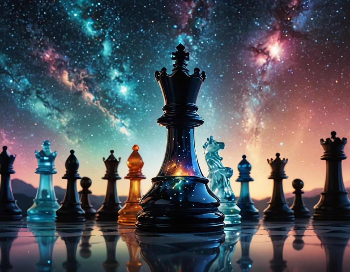 Glass Chess Piece with Spacescape in Digital Painting Style