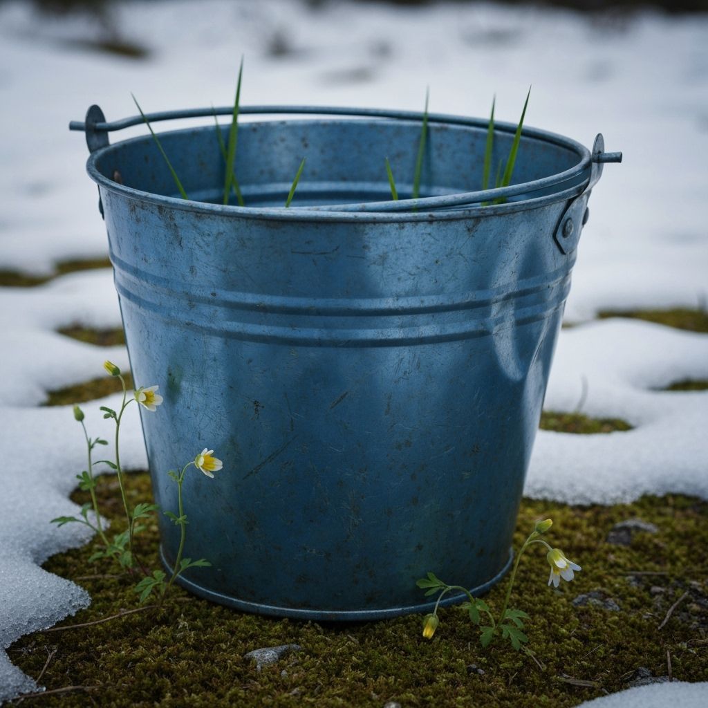 Blue Paint Bucket Overflows in Snowy Landscape