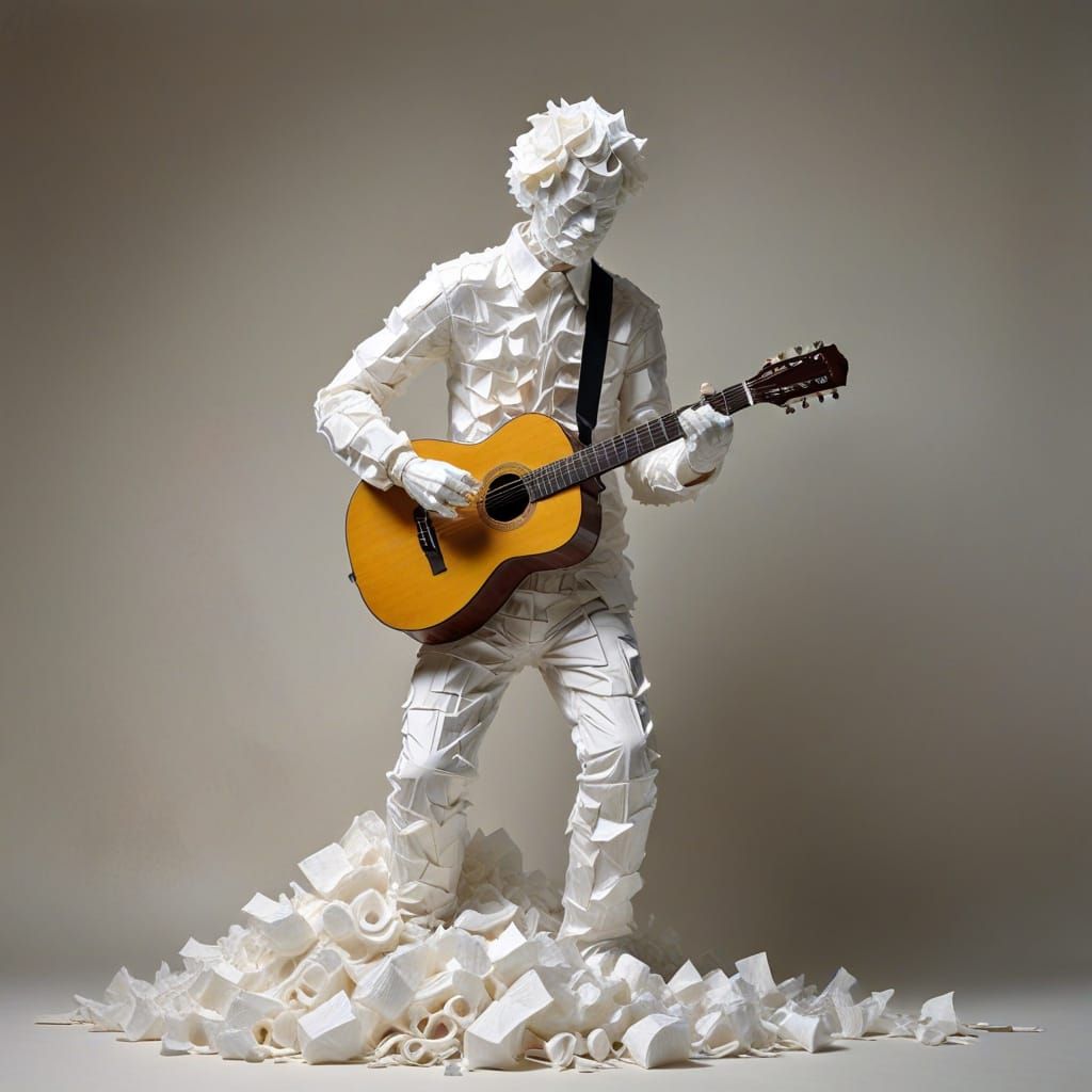 Surreal Man Composed of Tissues Plays Guitar