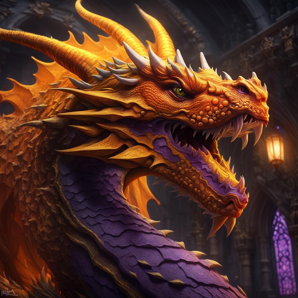 Ferocious Orange Dragon in Dark Fantasy Style