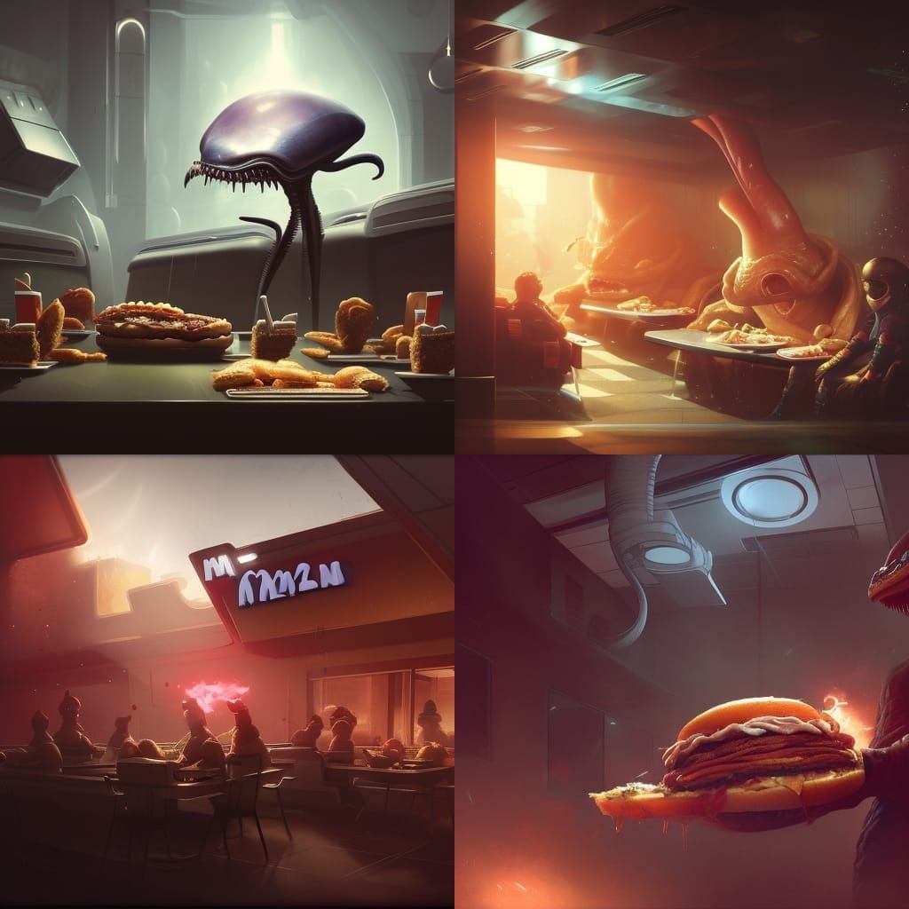 Alien at McDonald's: Dark Fantasy Concept Art