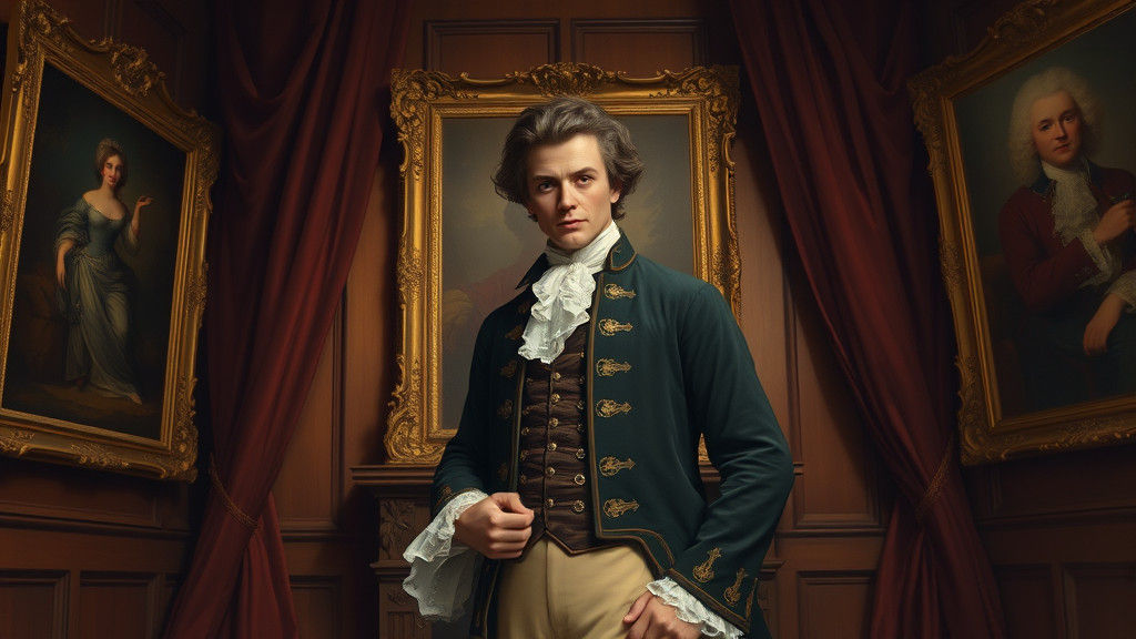 Regal Figure Among Golden Paintings in Dreamlike Style