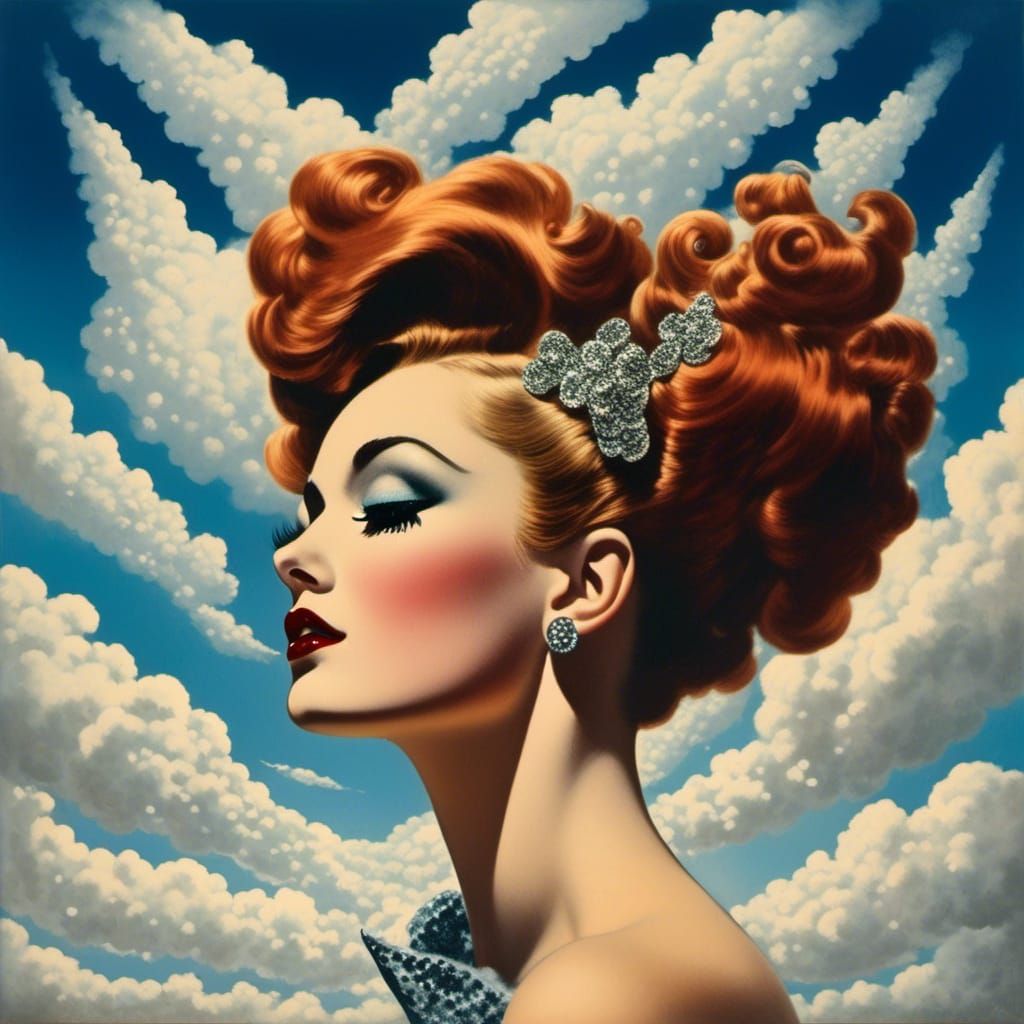 Surreal Pinup in the Clouds, Vintage Photography