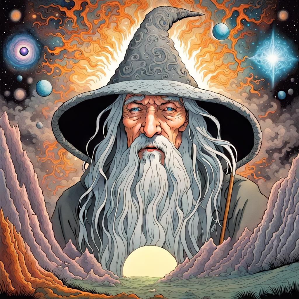 Psychedelic Gandalf Illustration: Cosmic Third Eye Art