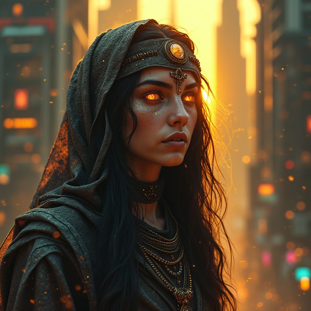 Cybergypsy in Cyberpunk Metropolis