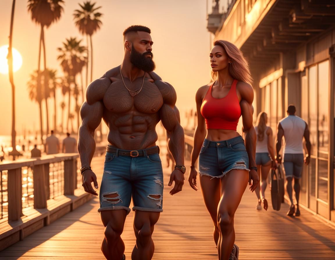 Venice Beach Sunset: Hyperrealistic Couple Embrace