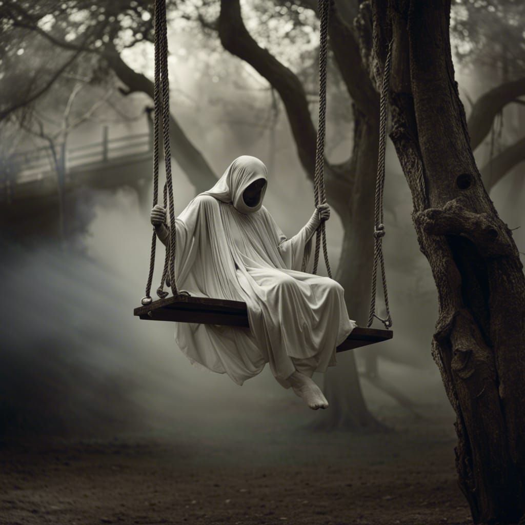 Surreal Ghost on Tree Swing: Hallucinatory Photography