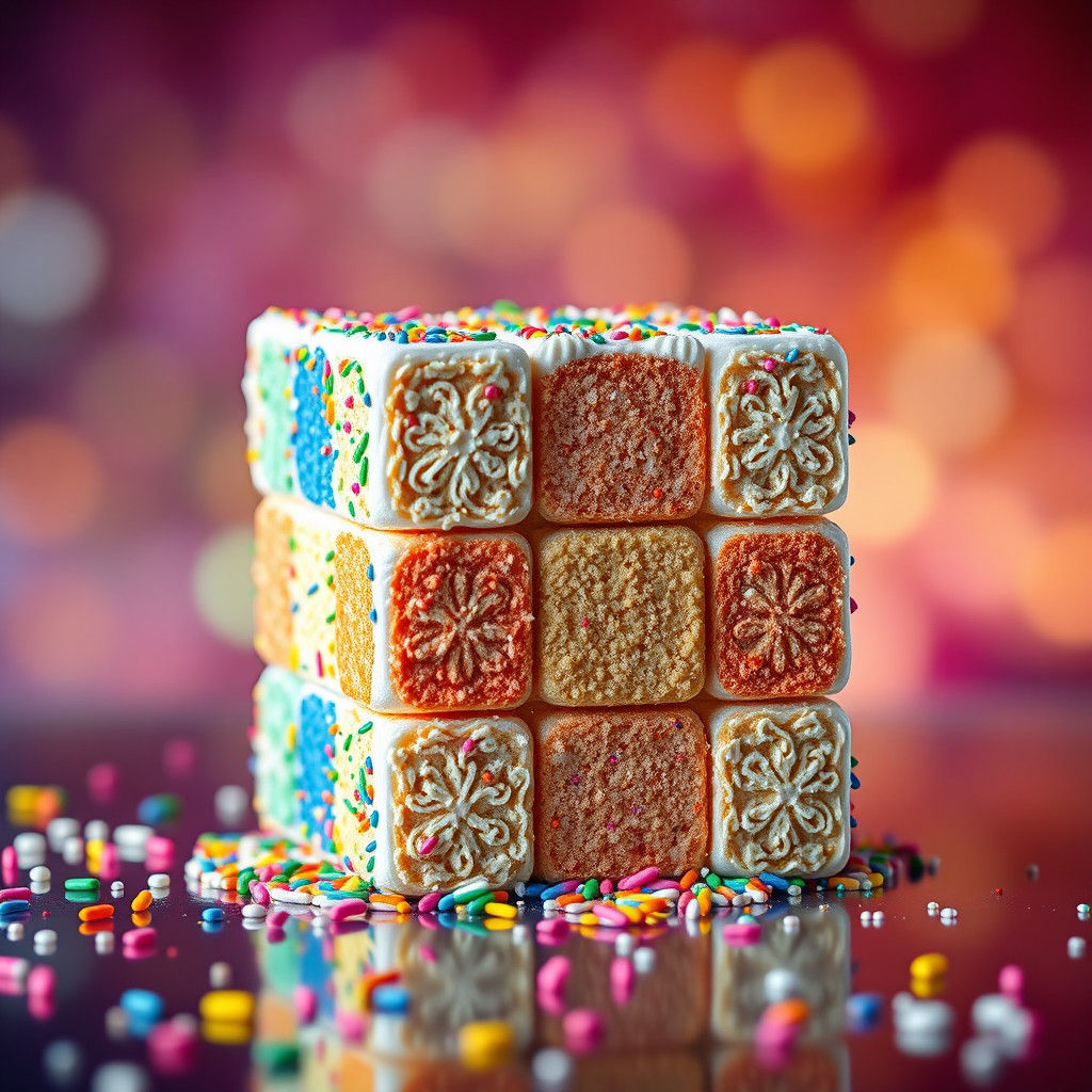 Surreal Rubik's Cube Cake with Rainbow Sprinkles