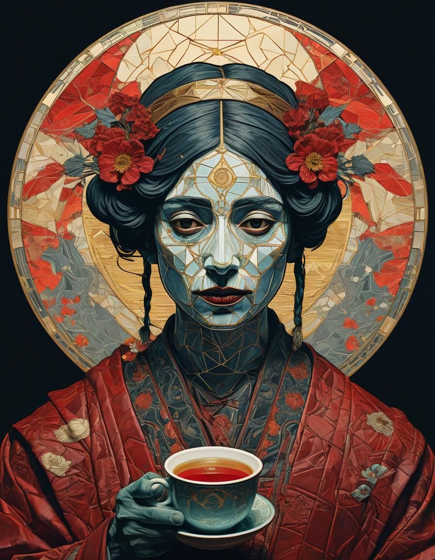 Ethereal Tea Art in Maximalist Style