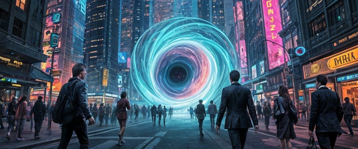Swirling Portal in City Street to Alternate Reality
