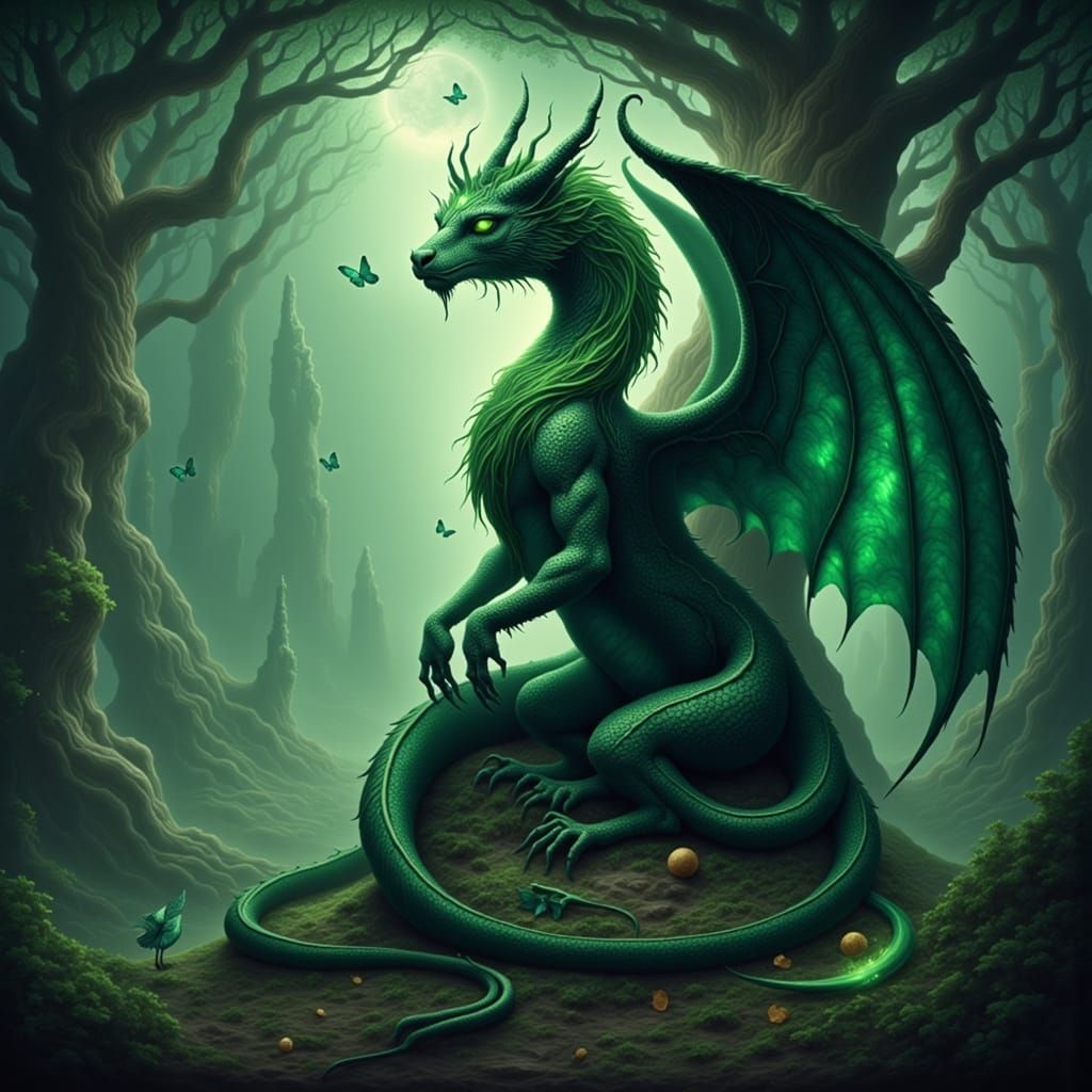 Hyperrealistic Dark Fantasy Portrait of Emerald Dragon Godde...