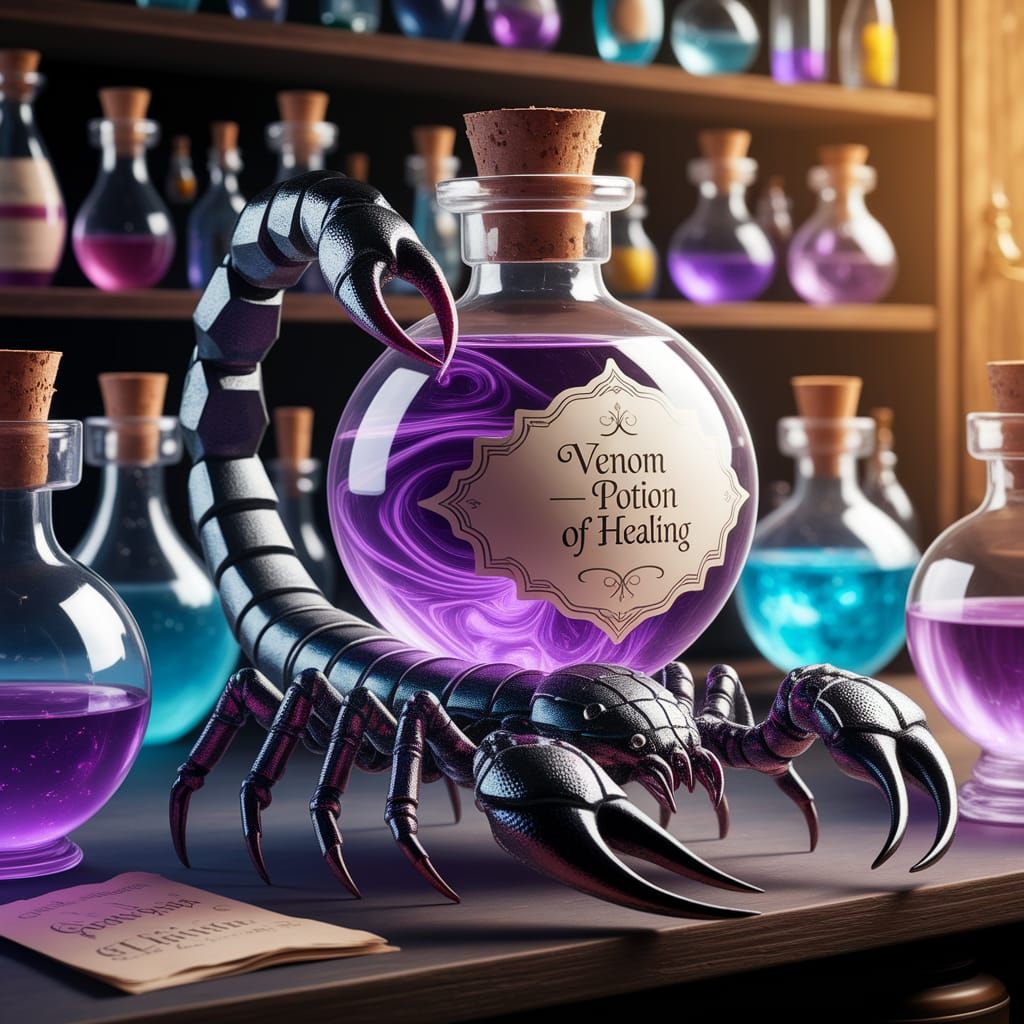 Mystical Alchemy Potion Bottle with Swirling Purple Liquid