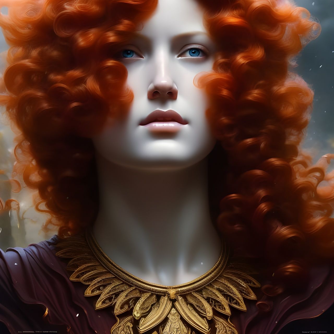 Hyperrealistic Redhead Goddess Portrait in Marble Relief Sty...