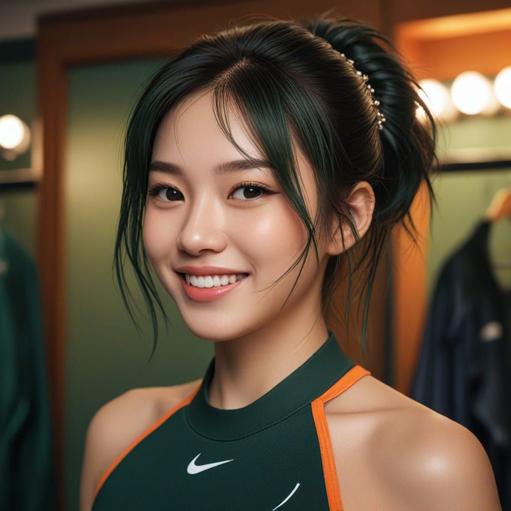 Beautiful Japanese Girl in Dressing Room, Digital Painting