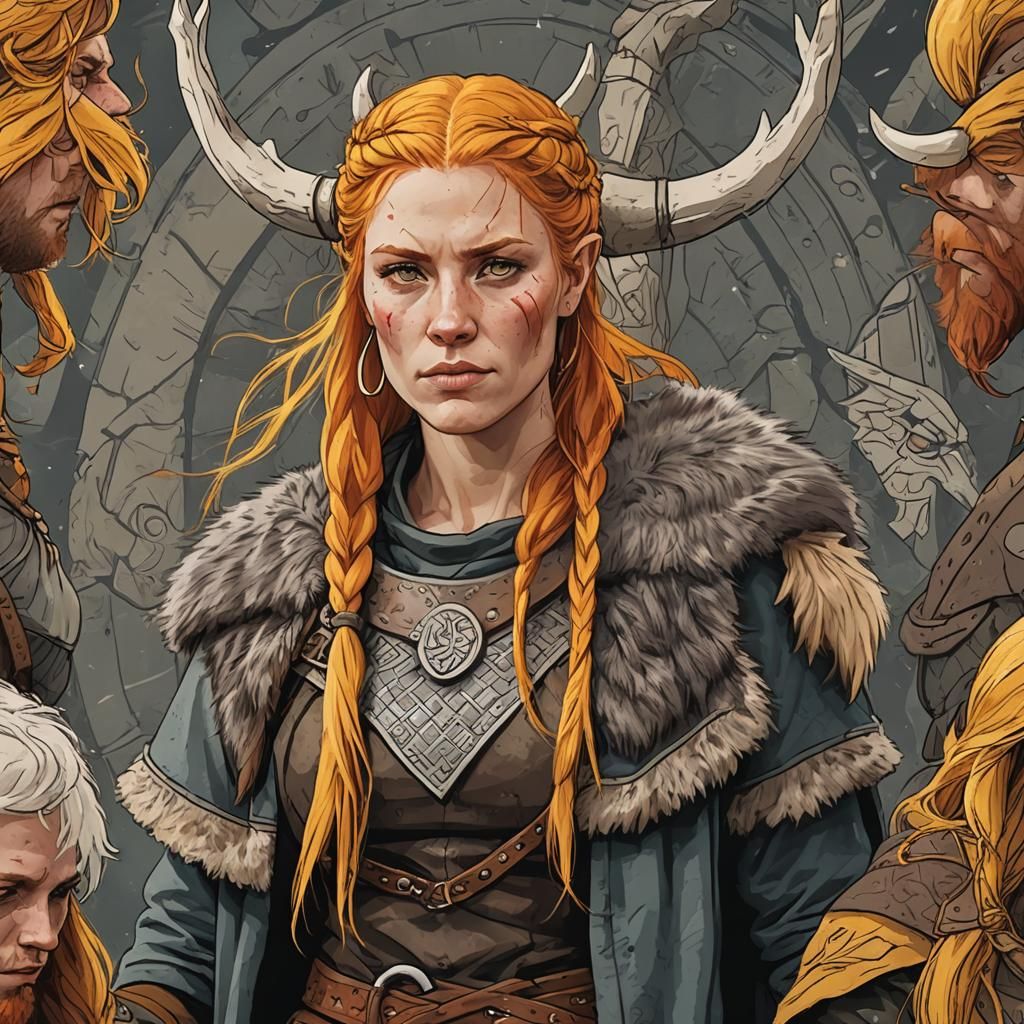 Viking Woman and Man with Vibrant Hair