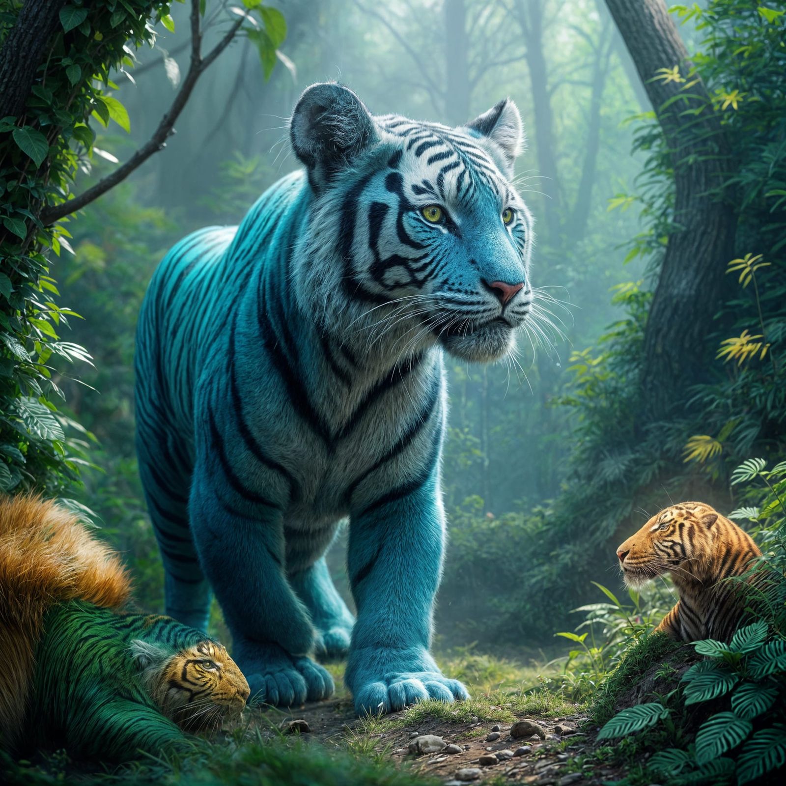 Blue and Green Tiger in Detailed Matte Painting