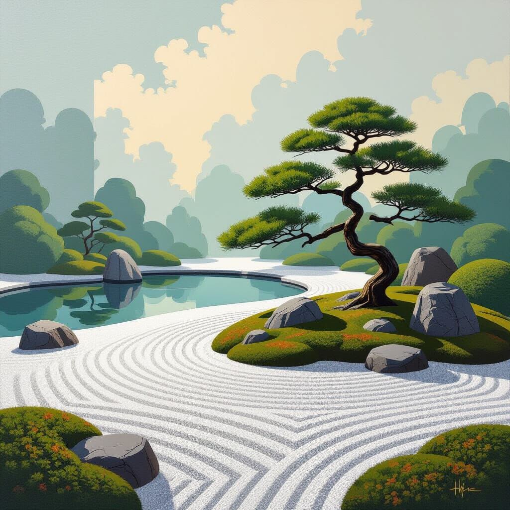 Zen Garden in Color Field Abstract Style