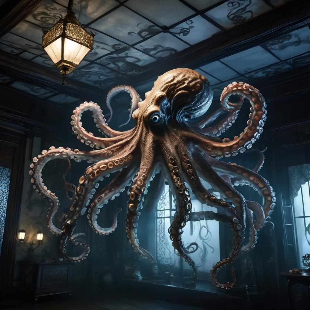 Surreal Octopus Samurai in Victorian Japanese Room