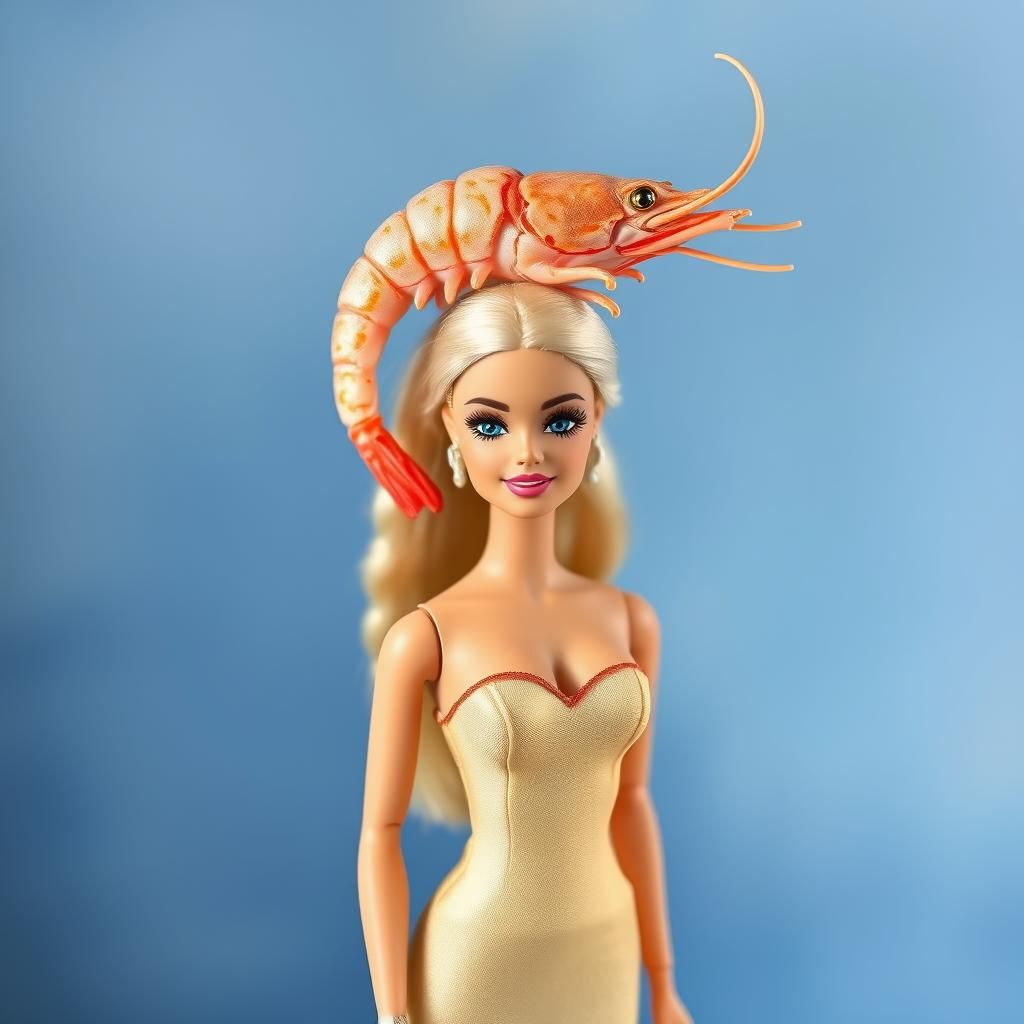 Barbie Doll Topped with Raw Shrimp