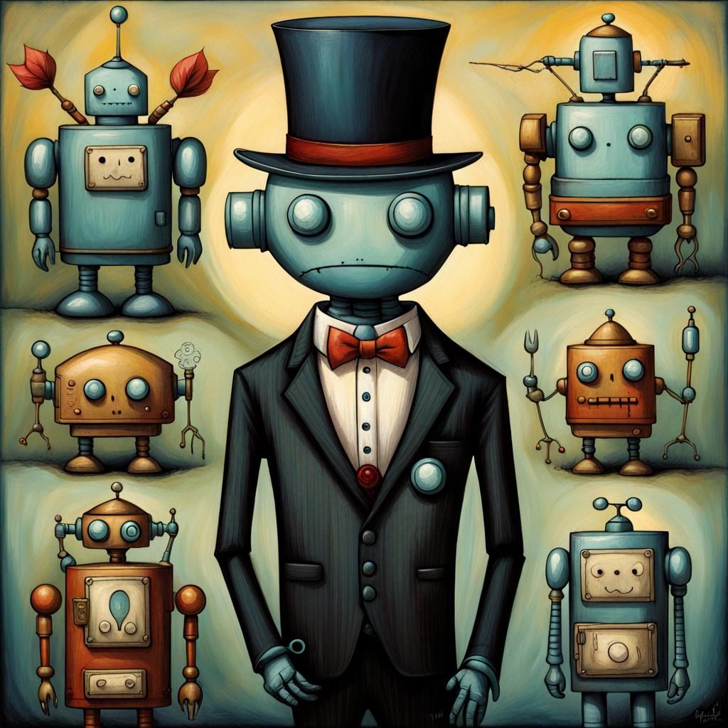 Art Brut Robot Butler Illustration