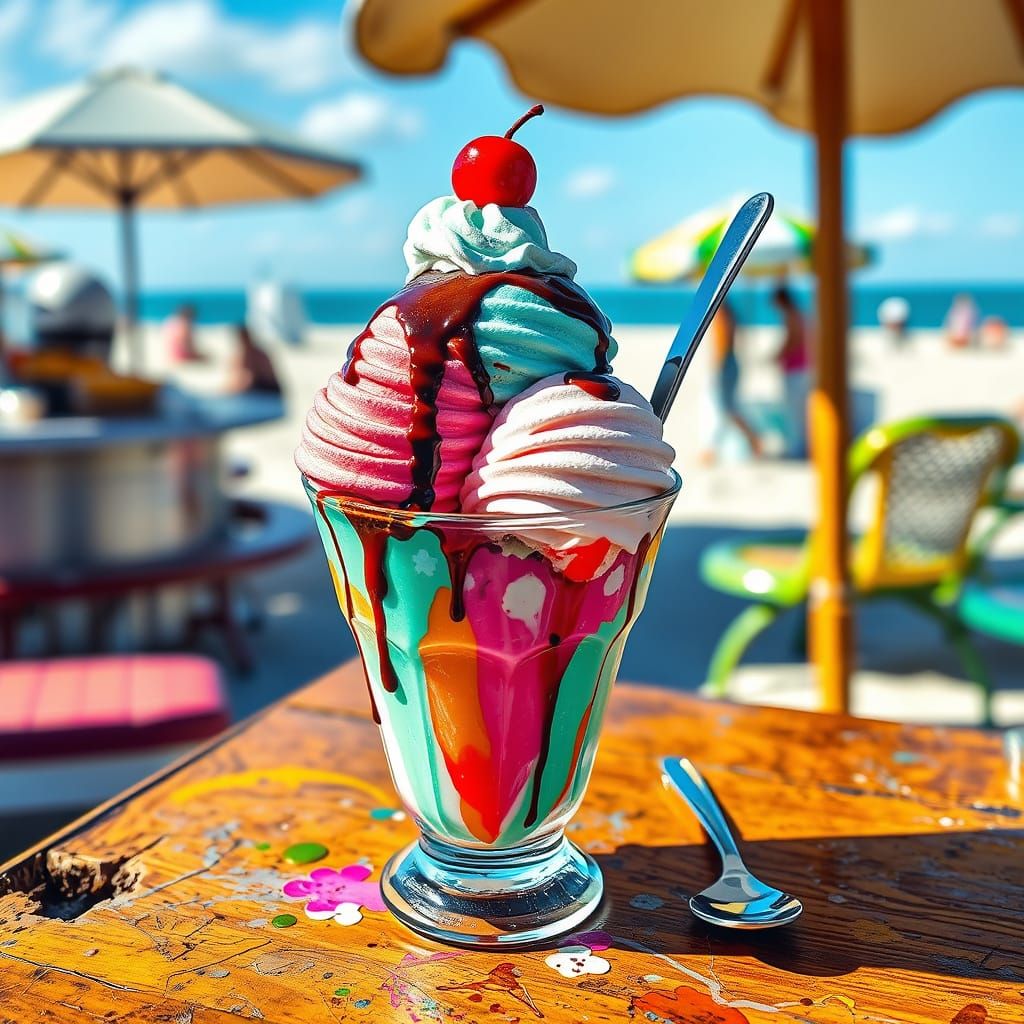 Beach Ice Cream Vendor in Graffiti Style