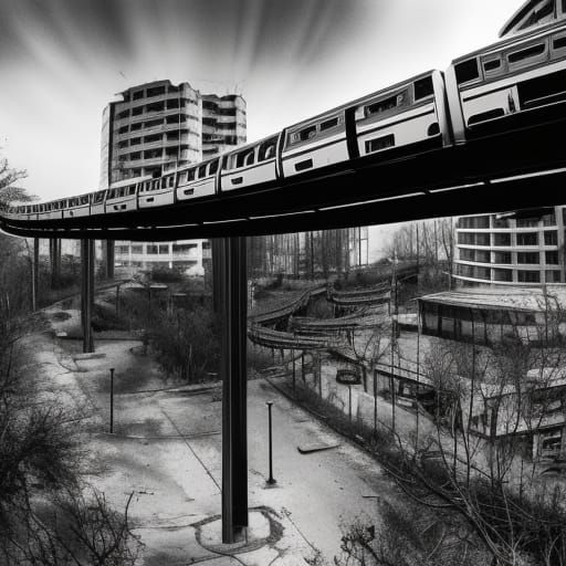 Dark Monorail Crash in Post-Apocalyptic City