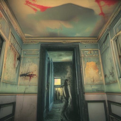 Eerie Asylum Nightmare in Unsettling Oil Painting Style