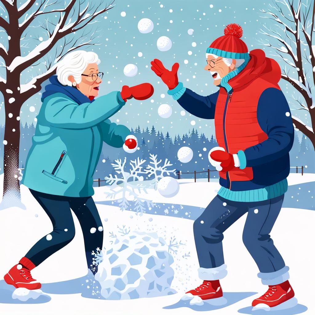 Bad Grandma and Boyfriend Snowball Fight