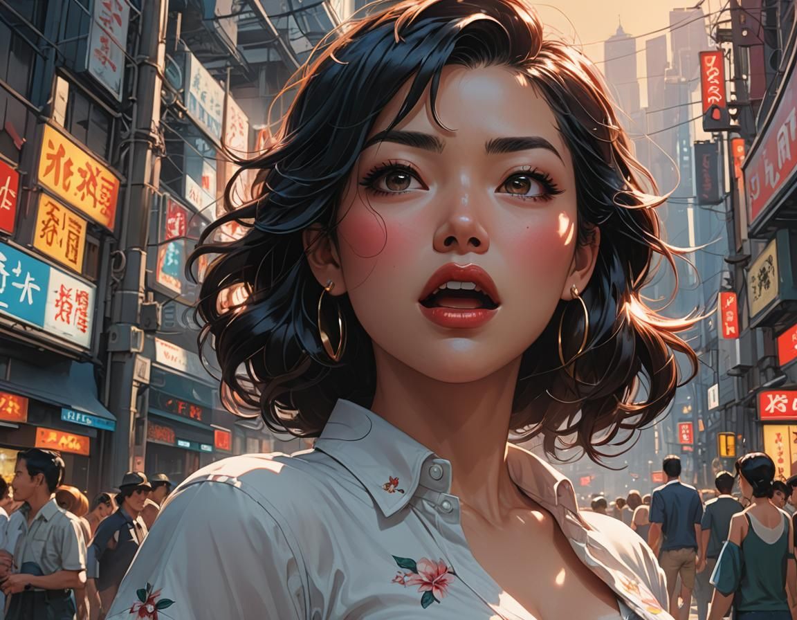 Defiant Pin-Up Portrait with Open Mouth