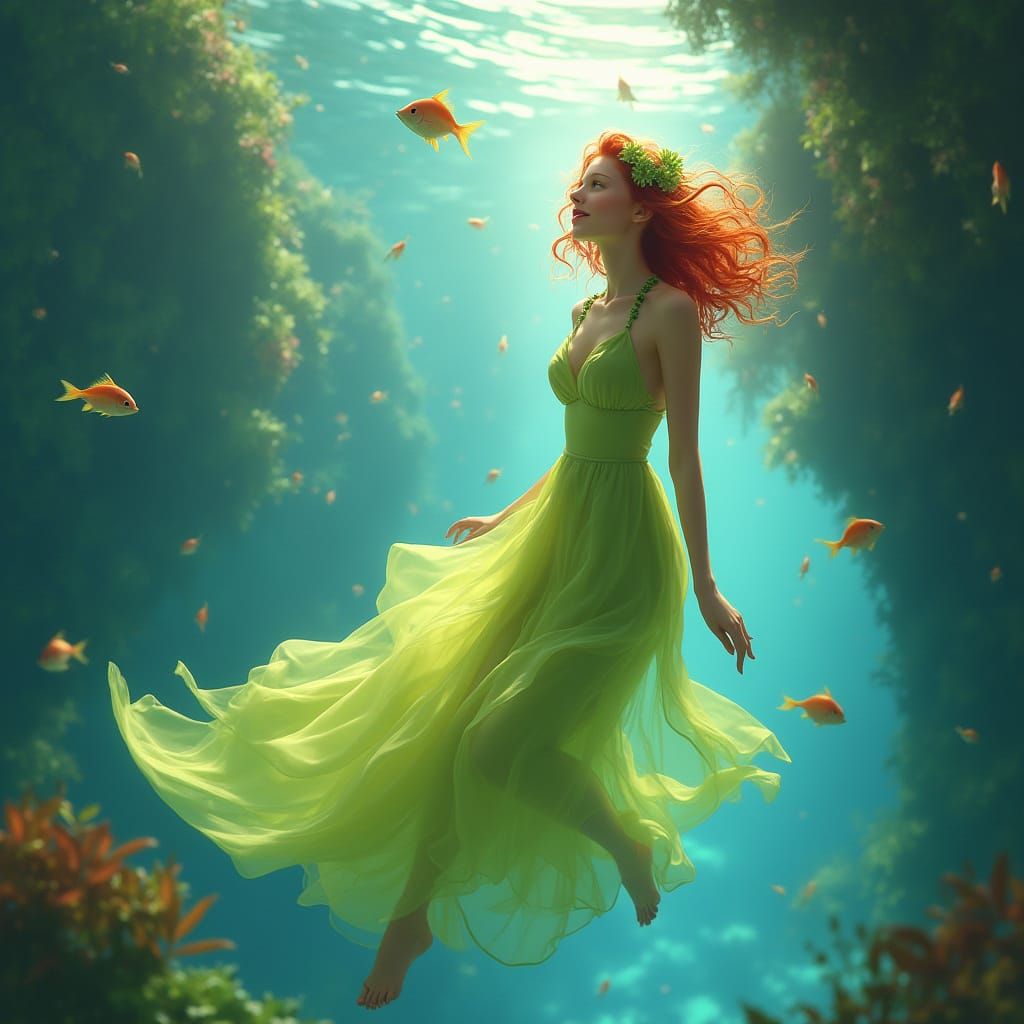 Underwater Goddess in Futuristic City, Airbrush Art