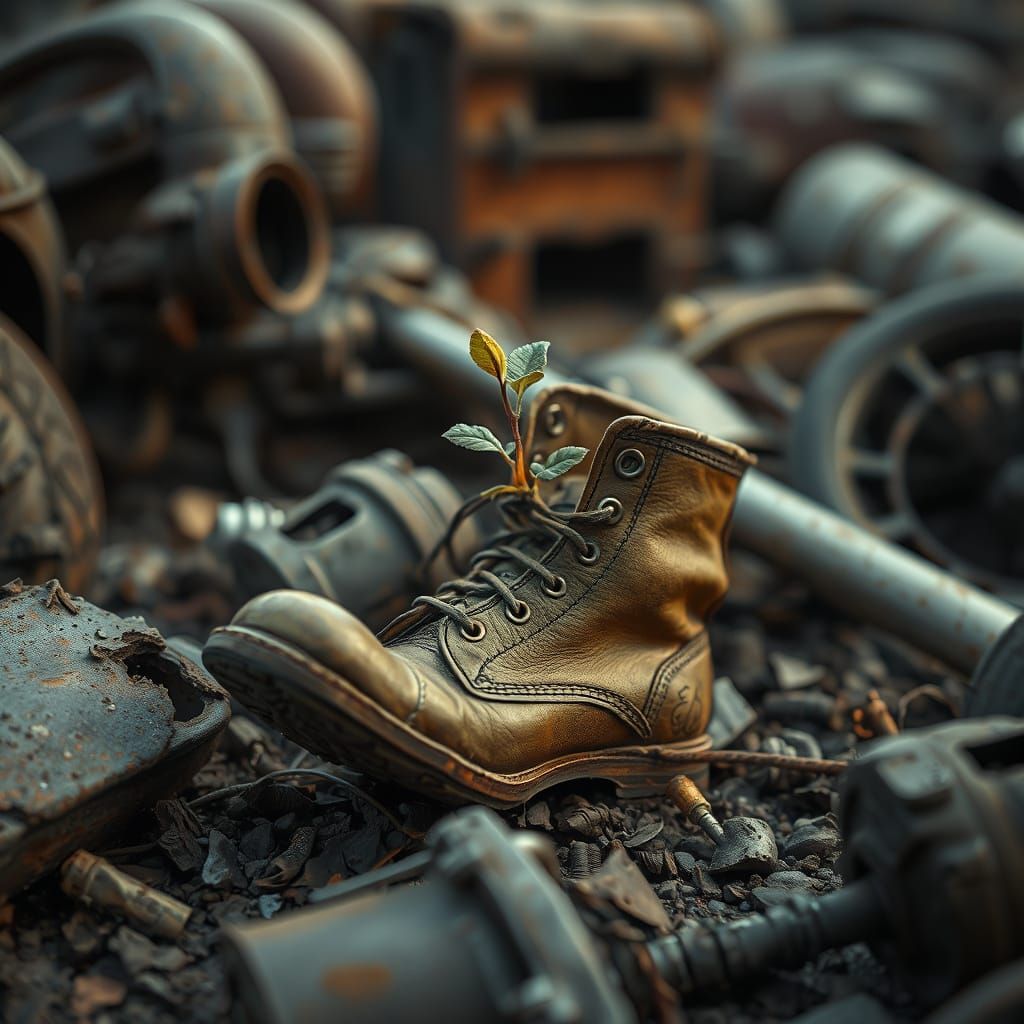 Plant Sprout in Boot, Detailed Matte Painting