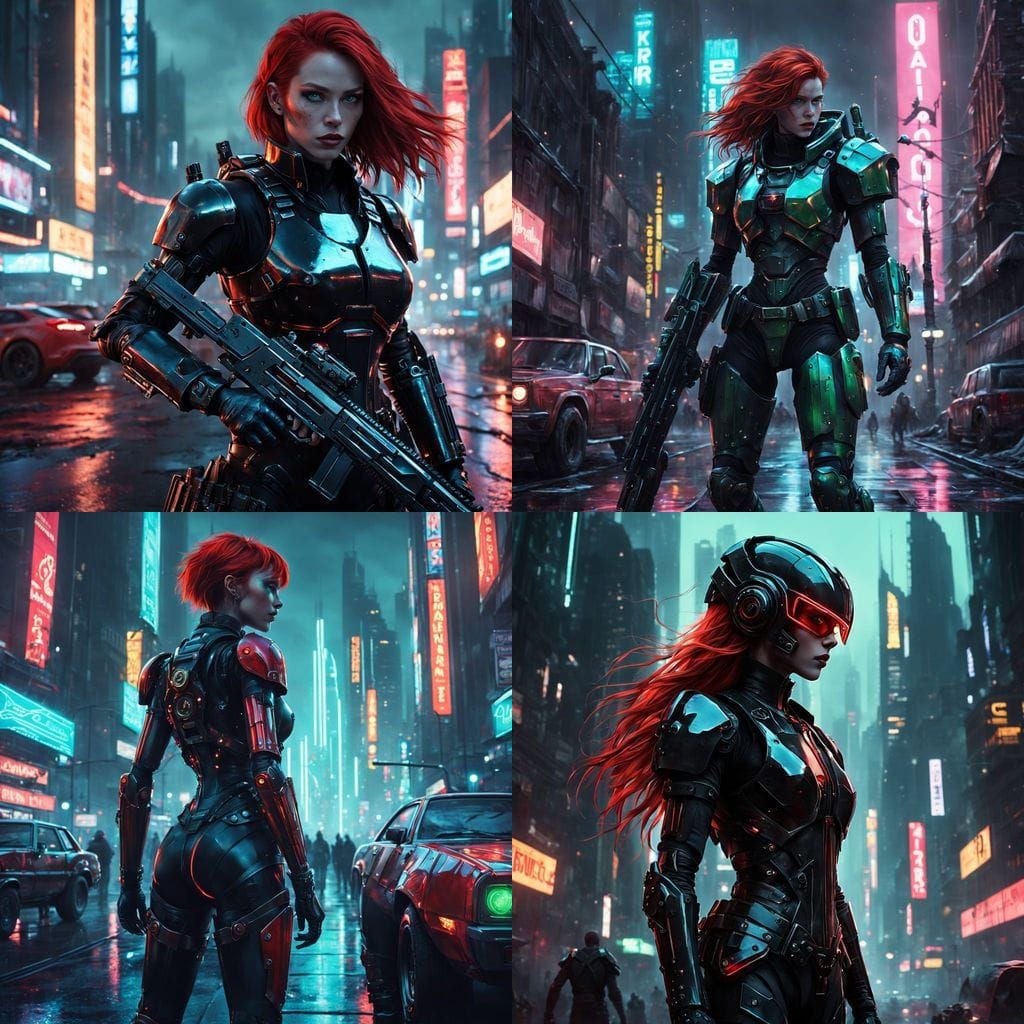 Cyberpunk Warrior Goddess with Gritty Neon Armor
