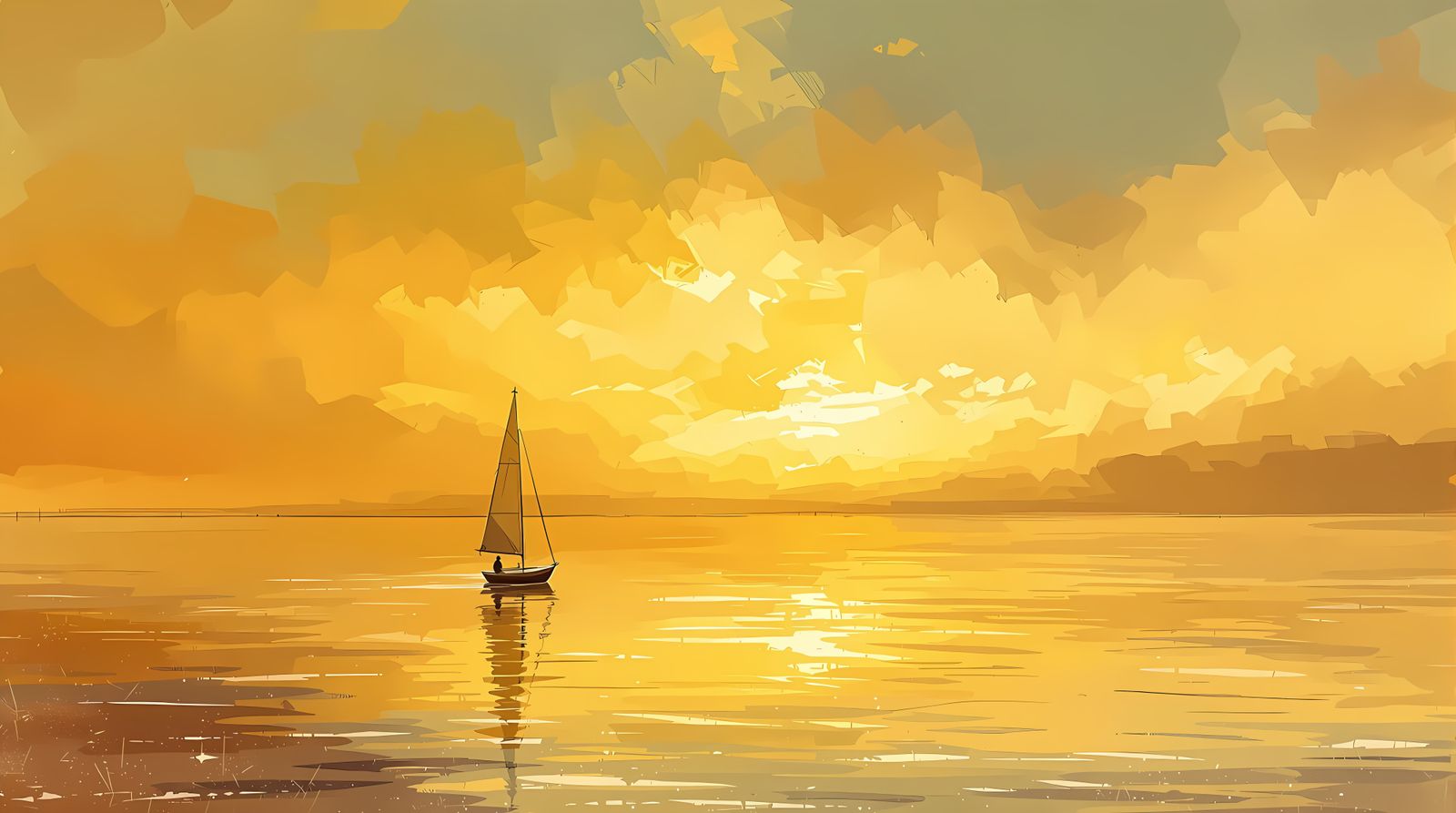 Golden Hour Lake Serenity in Impressionistic Sketch