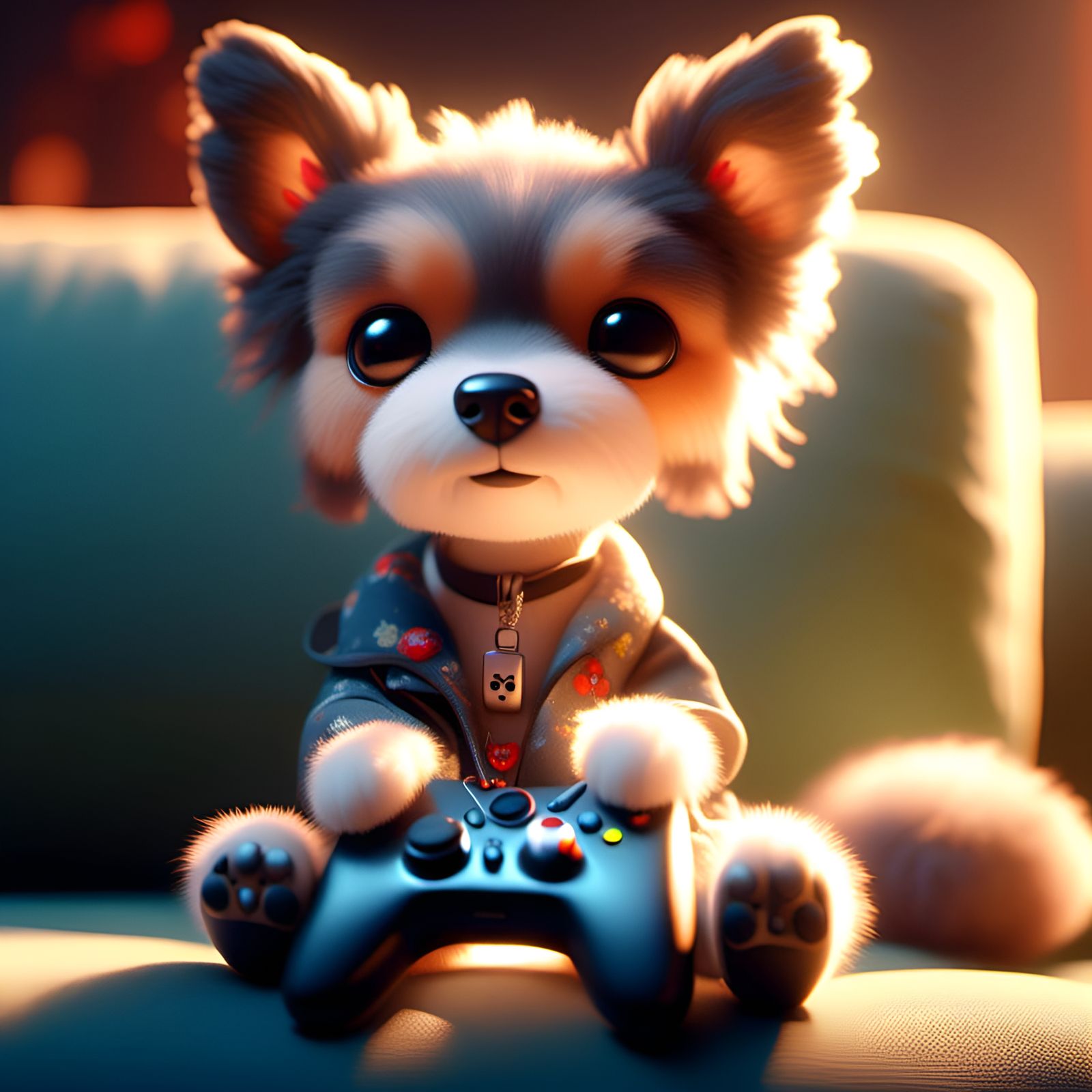 Chibi Anthropomorphic Dog Gamer Portrait