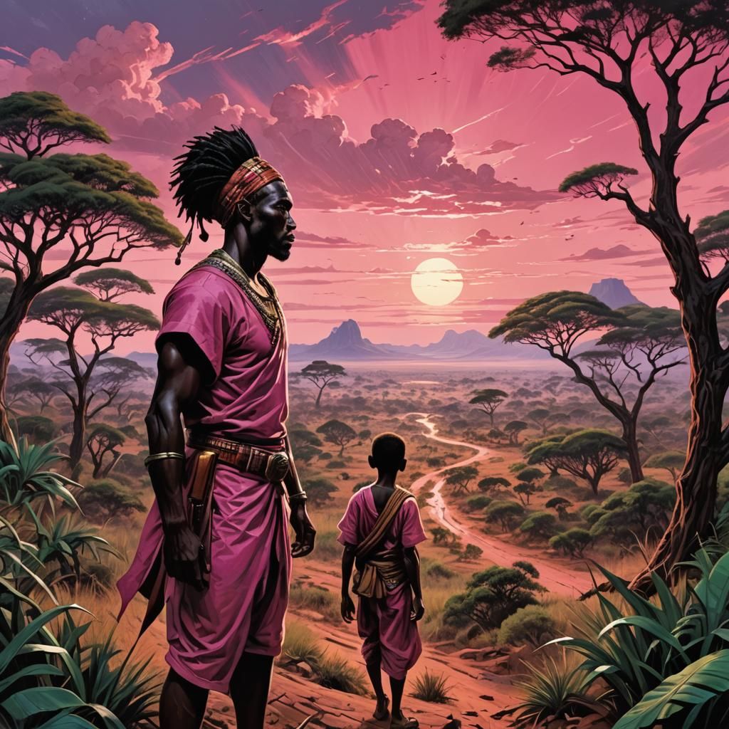 African Landscape Painting in Comic Book Style