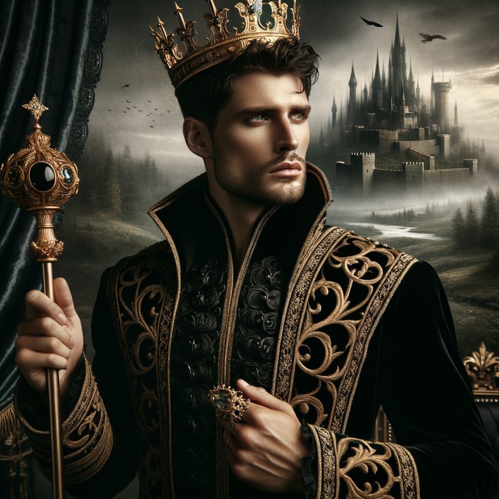 Regal King in Black Velvet with Gold Embroidery