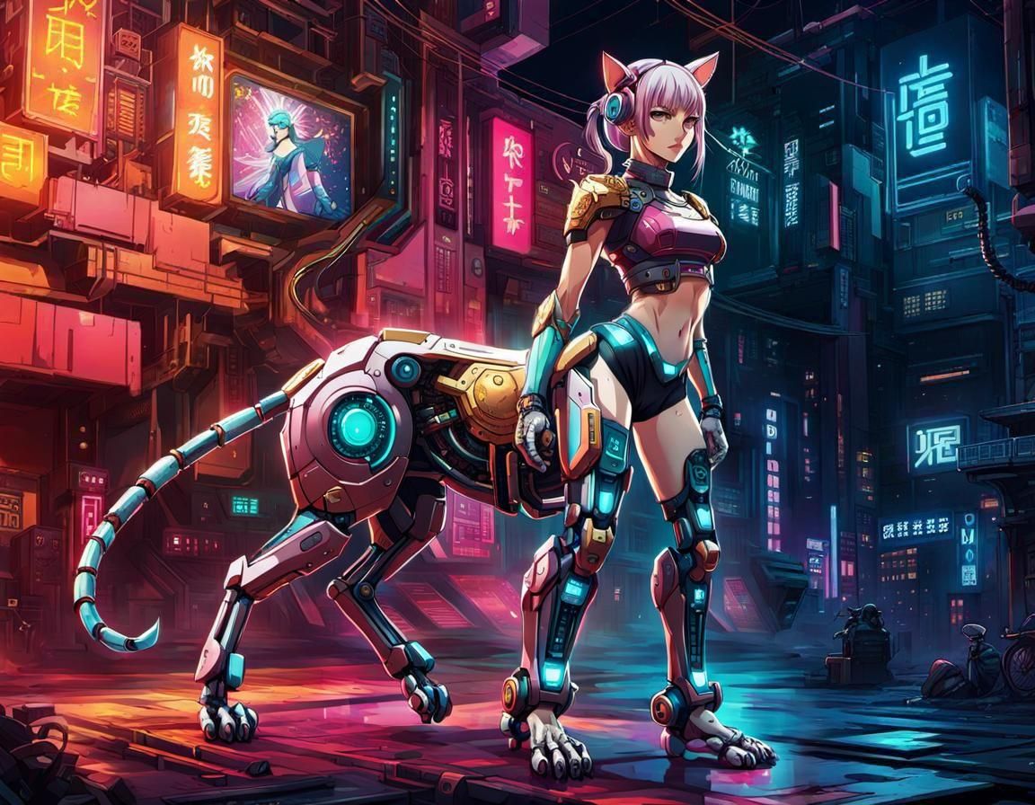 Anime Cyberpunk Cat Centaur Android