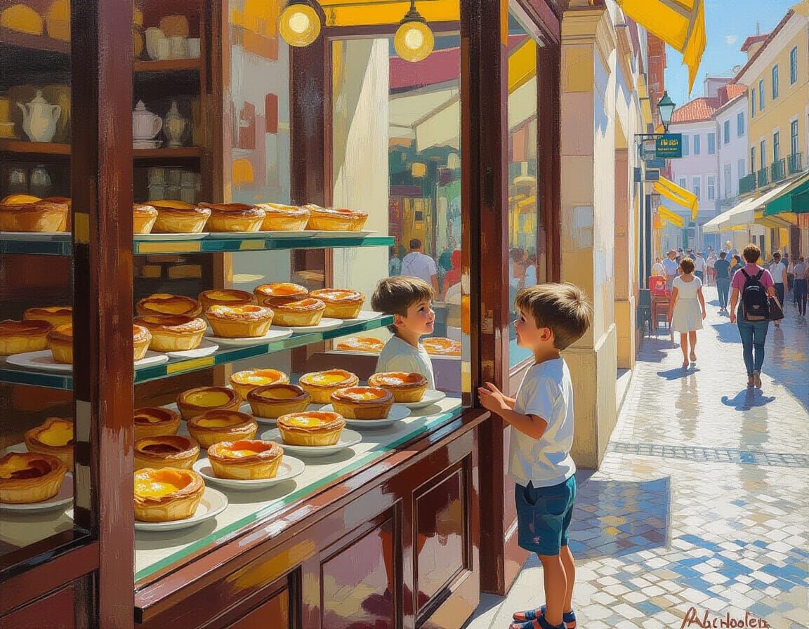 Pastel de Nata Pastry Shop in Lisbon, Impressionist Style