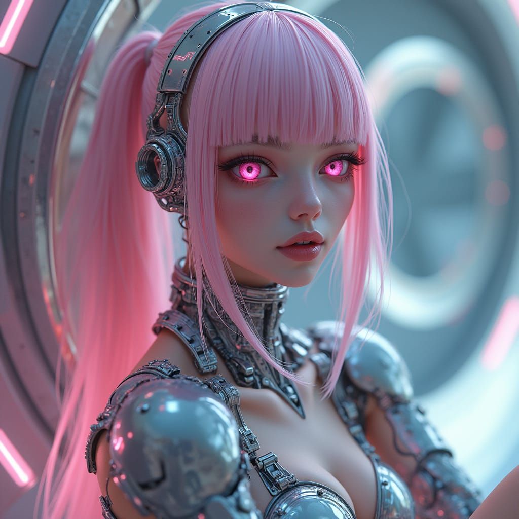 Cybernetic Goddess in Pastel Pink and Chrome