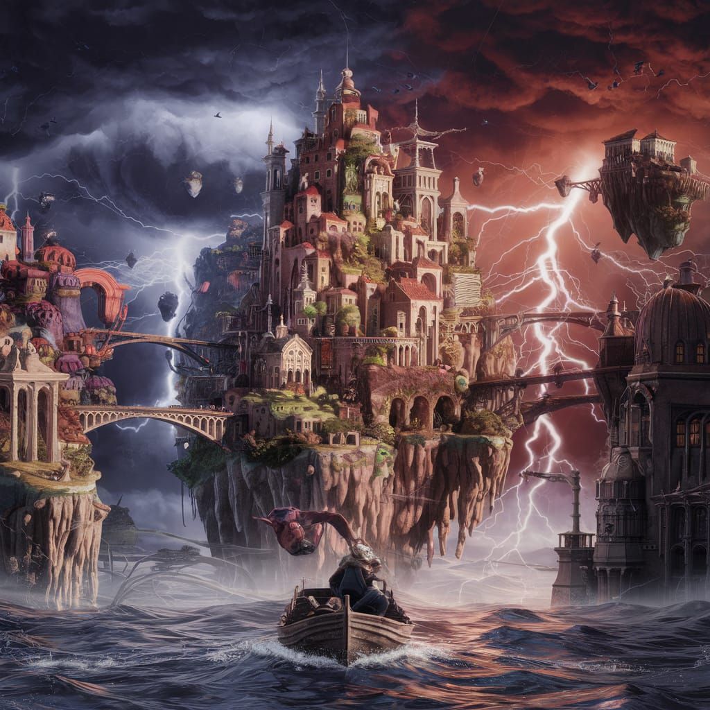 Fantastical City with Storm and Soul in Matte Painting