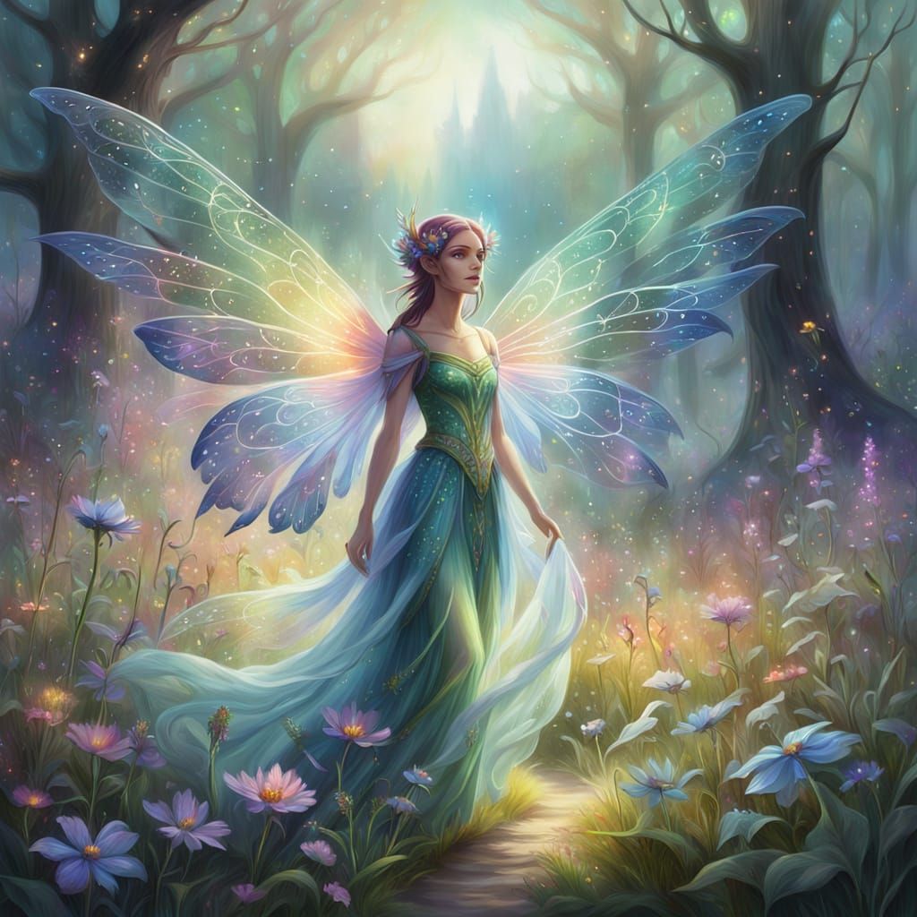 Fey Apparition in Enchanted Meadow Oil Painting