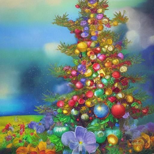 Golden Christmas Tree in Neo-Impressionist Style