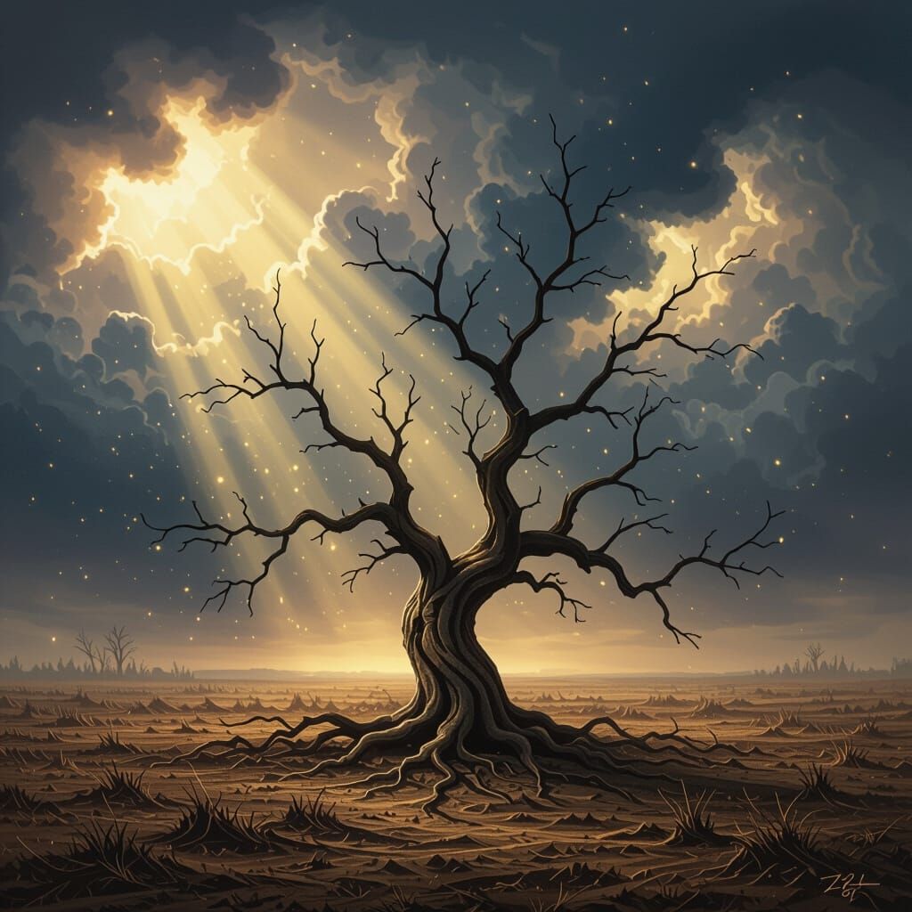 Resilient Withered Tree in Surreal Digital Painting