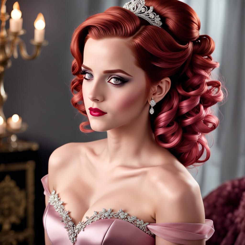Red-Haired Woman in Pink Gown, Digital Painting