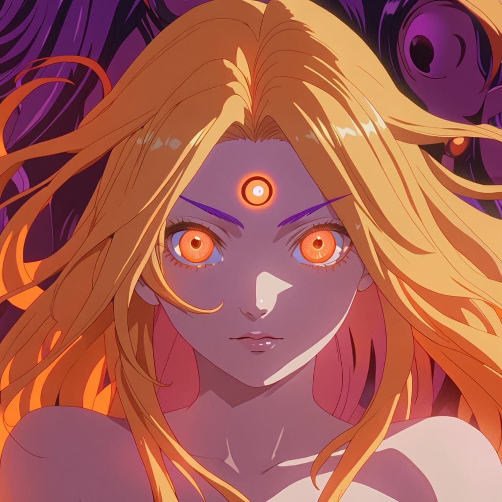 Anime Fantasy Woman with Glowing Orange Eyes
