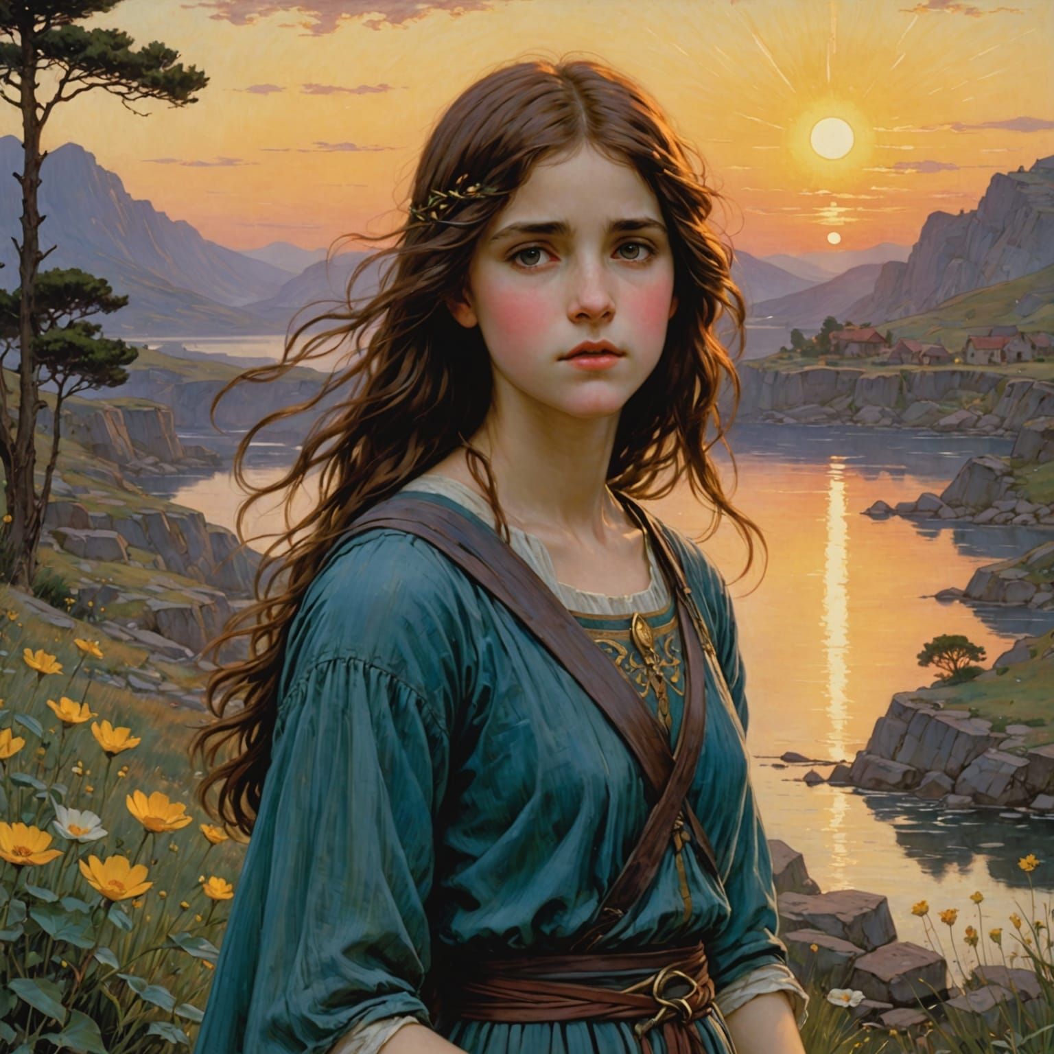 Boy and Girl in Luminous Dawn Scene