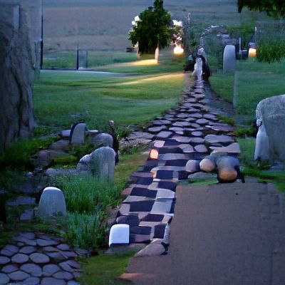 Cemetery Stone Path at Dusk: Digital Render
